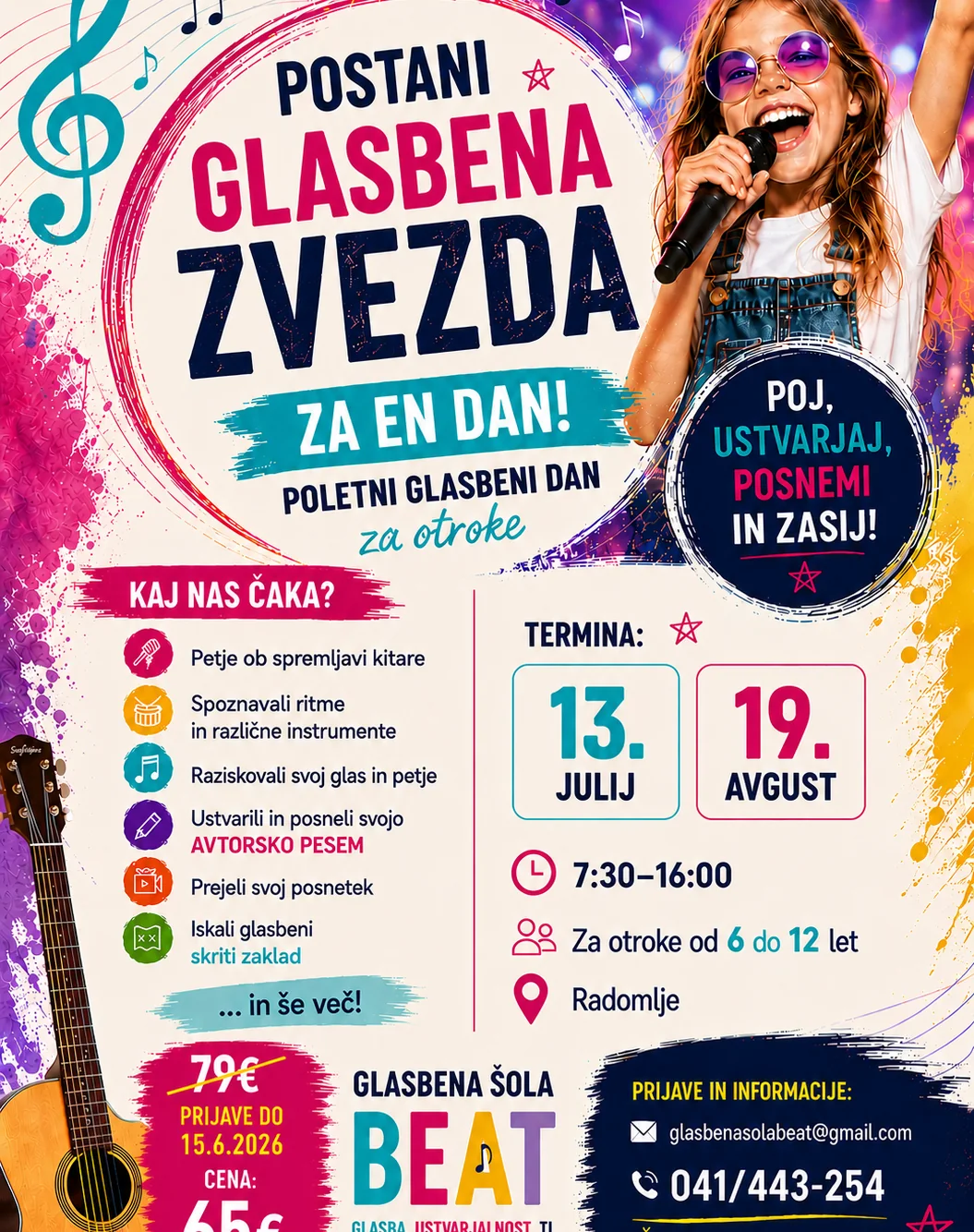 Promocijski plakat za dogodek Postani glasbena zvezda za en dan.
